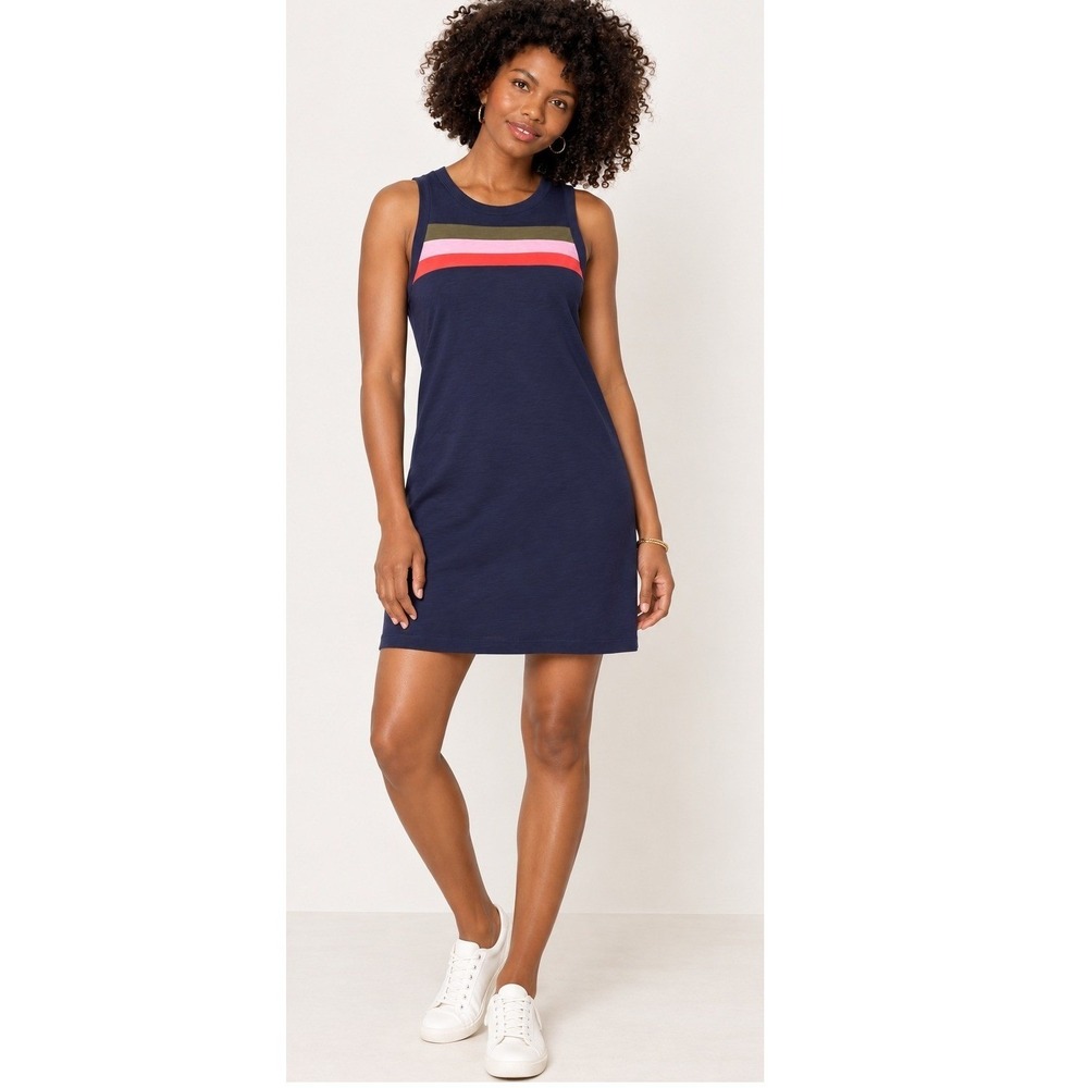 EVEREVE Bailey Tank Dress in Navy Multi Stripe | Size Medium